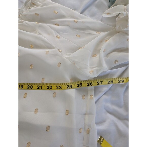 Talbots Blouse/Cami Women's XL Flounce Sleeve Ivory Gold Metallic Clip Dot New - Picture 10 of 12